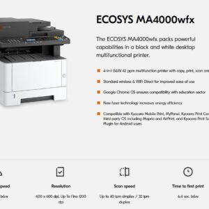 Kyocera ECOSYS MA4000wfx Multifunction Printer Monochrome [110C1C2US0]